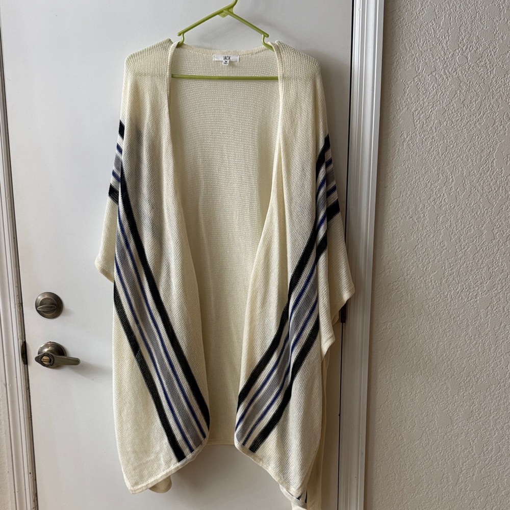 Jack by BB Dakota Cream Poncho with Black and Blue Stripes